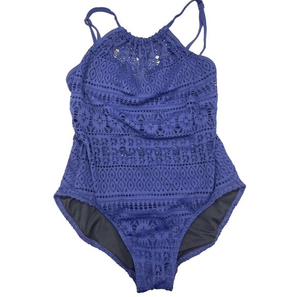 Aqua Green swimsuit medium openwork shell with lining navy blue 24" long READ - Picture 1 of 12